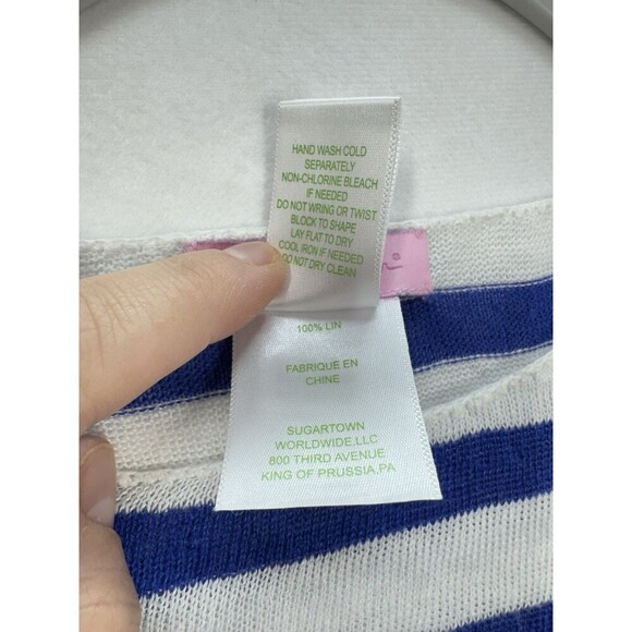 Lilly Pulitzer Camilla 100% Linen Top Size Small Blue Stripe Boatneck Sweater - Picture 7 of 11